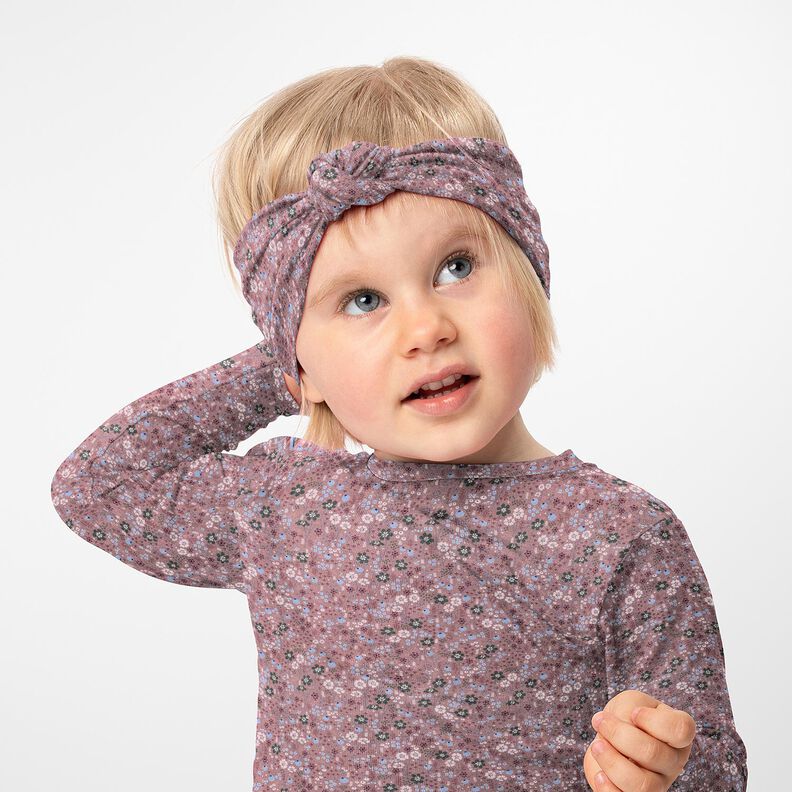 Dżersej bawełniany leśna łąka kwiatowa nadruk cyfrowy – ciemny brudny róż,  image number 5