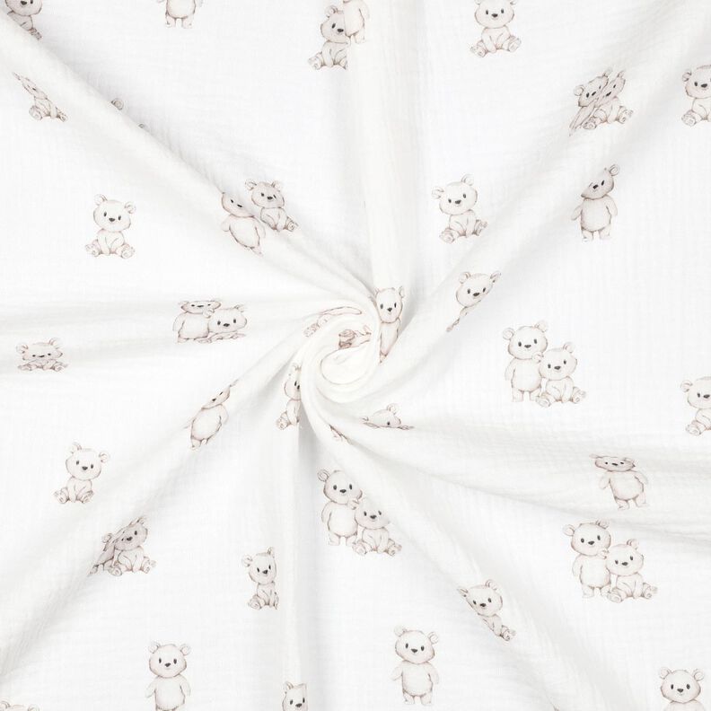 GOTS Muślin / Tkanina double crinkle przyjazne niedźwiadki nadruk cyfrowy | Poppy Fabrics – kość,  image number 3
