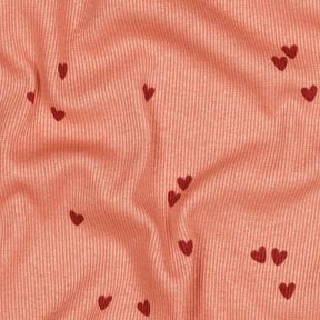 Dżersej prążkowany rozproszone serca | Poppy Fabrics – łosoś/ciemnoczerwony, 