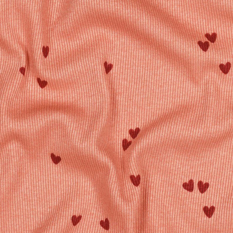 Dżersej prążkowany rozproszone serca | Poppy Fabrics – łosoś/ciemnoczerwony, image number 2