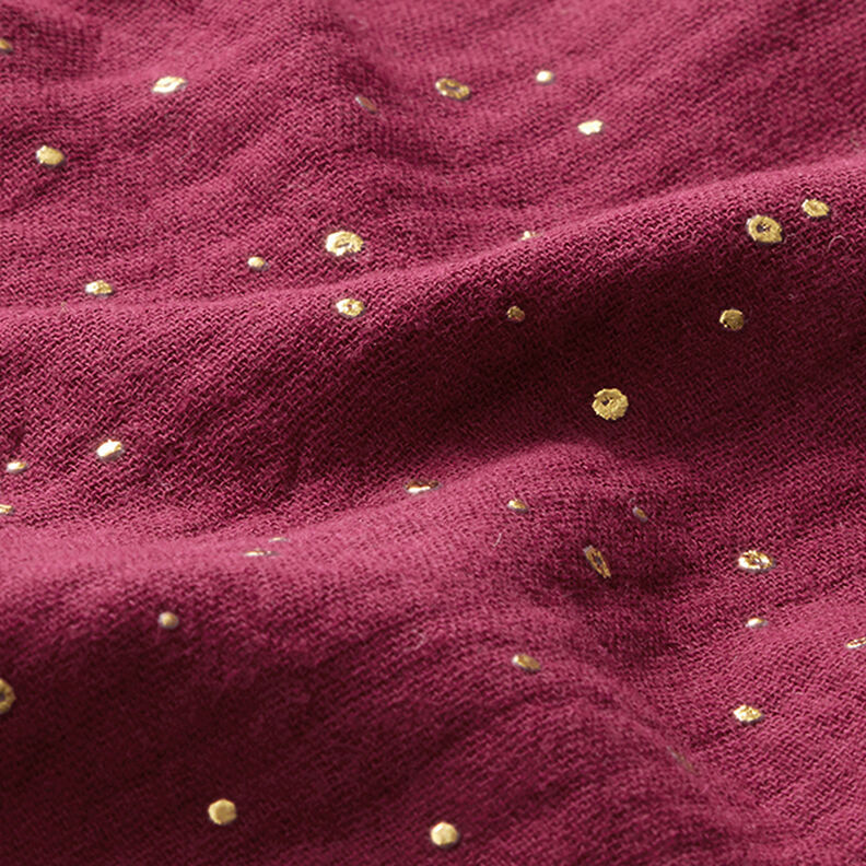 Muślin bawełniany w rozproszone złote plamki – bordo/złoto,  image number 2