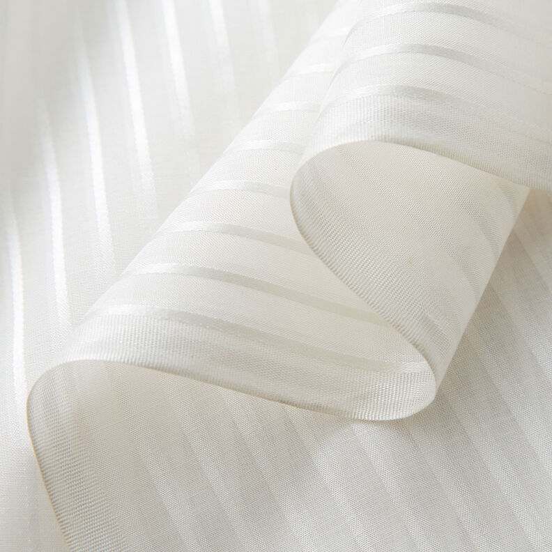 Woal z mieszanki jedwabiu w satynowe paski – biel,  image number 3