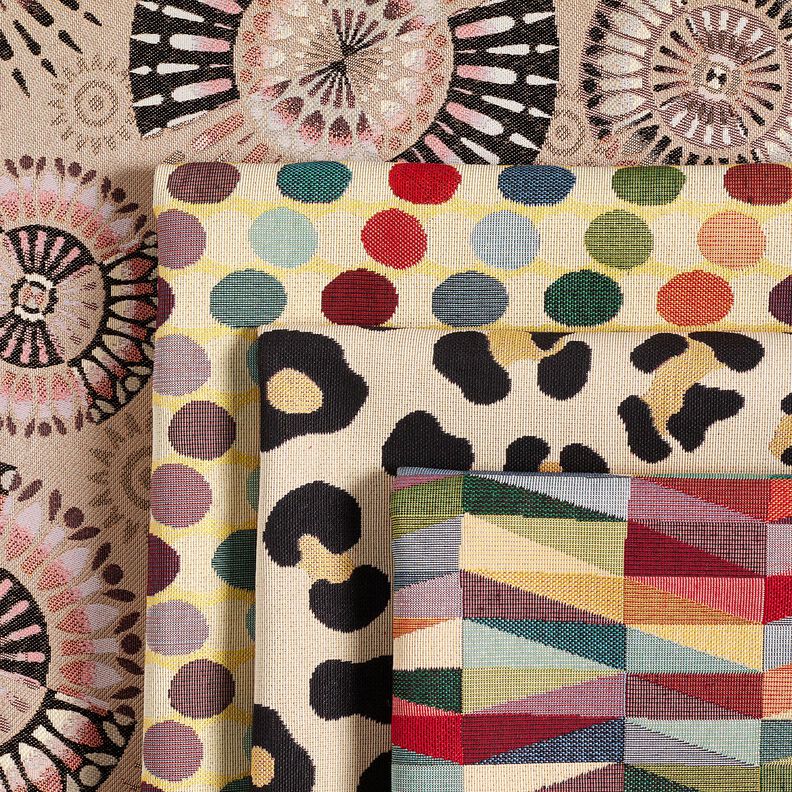 Tkanin dekoracyjna Gobelin graficzny zygzak – jasnobeżowy/czerwień karminowa,  image number 5