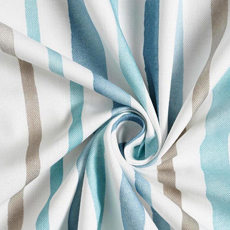 Tkanina dekoracyjna half panama w akwarelowe paski – biel/błękit,  image number 3