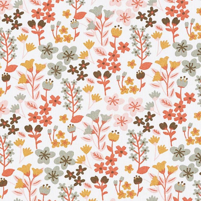 Tkanina bawełniana kreton Filigranowe kwiatki – pomarańcza/biel,  image number 1