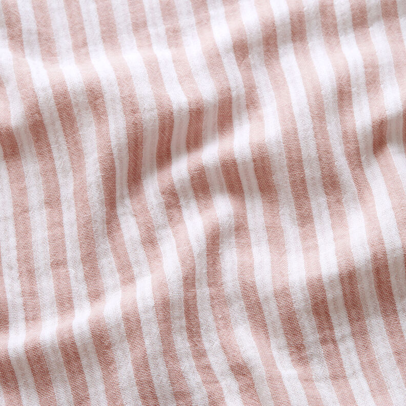 Muślin / Tkanina double crinkle Materiał dwustronny paski – stary róż/biel,  image number 2