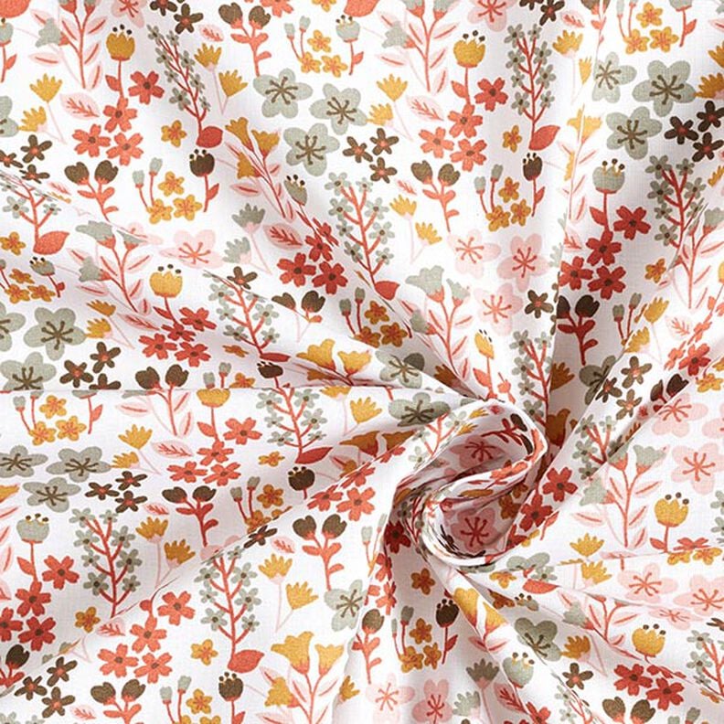 Tkanina bawełniana kreton Filigranowe kwiatki – pomarańcza/biel,  image number 3