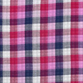 Muślin / Tkanina double crinkle kratka Materiał dwustronny | Poppy Fabrics – lilia/granat, 