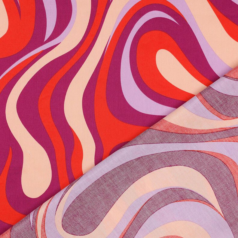 Satyna bawełniana fale retro | Poppy Fabrics – purpura/pomarańcza,  image number 4