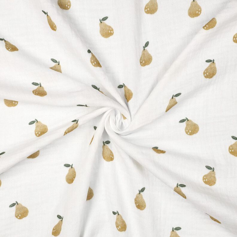 Muślin / Tkanina double crinkle gruszka nadruk cyfrowy | Poppy Fabrics – biel/żółtooliwkowy,  image number 3