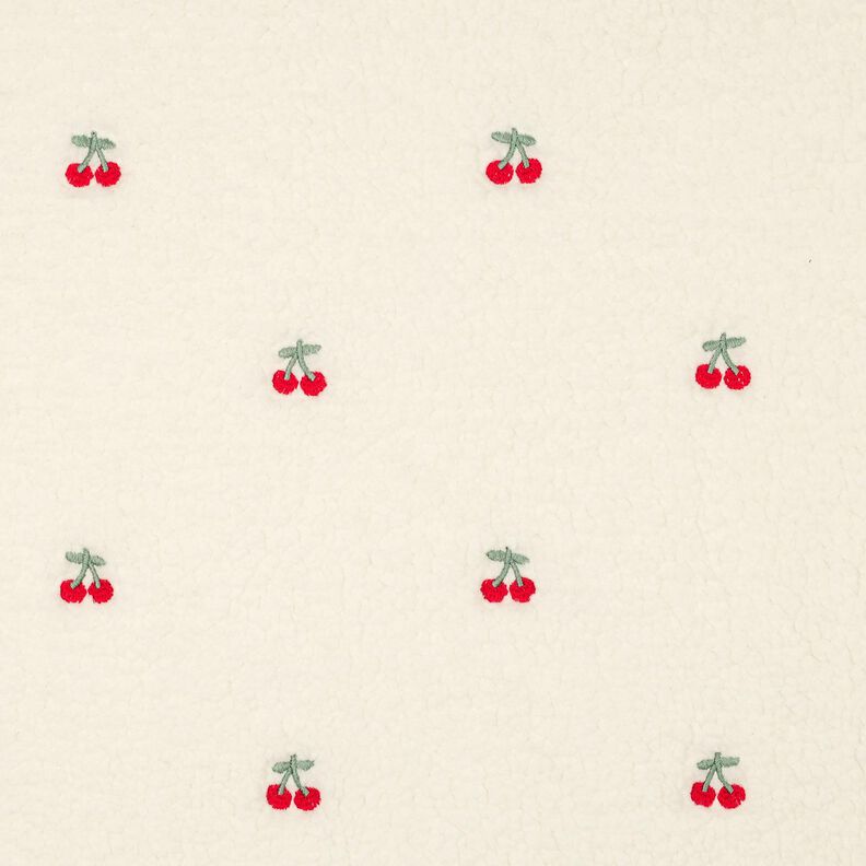 Puszysty plusz haftowane wiśnie | Poppy Fabrics – kość słoniowa/chili, image number 1