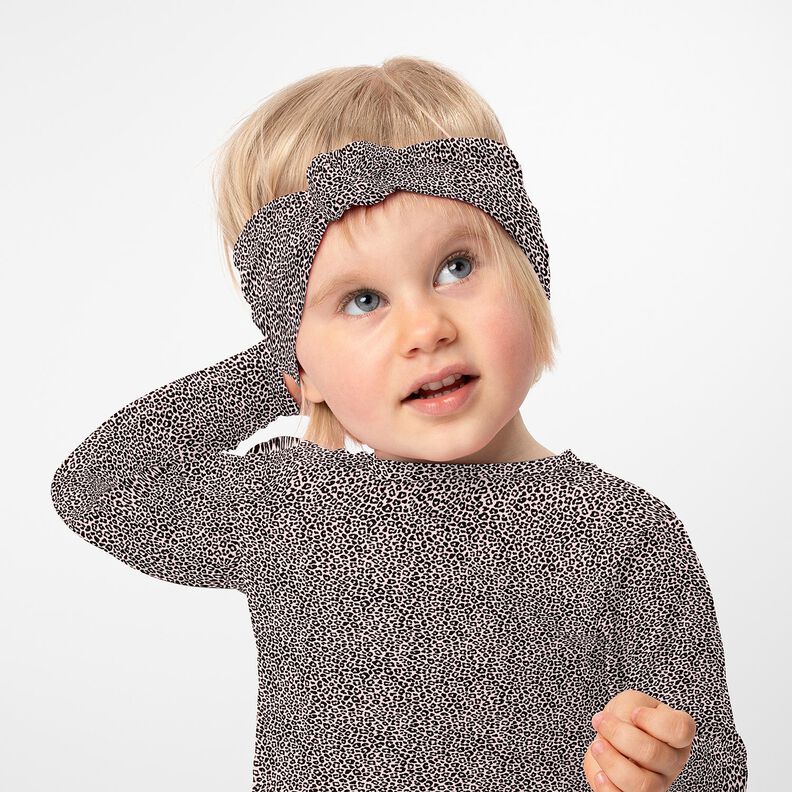 Dżersej bawełniany miniaturowy nadruk w panterkę – jasny róż/czerń,  image number 6