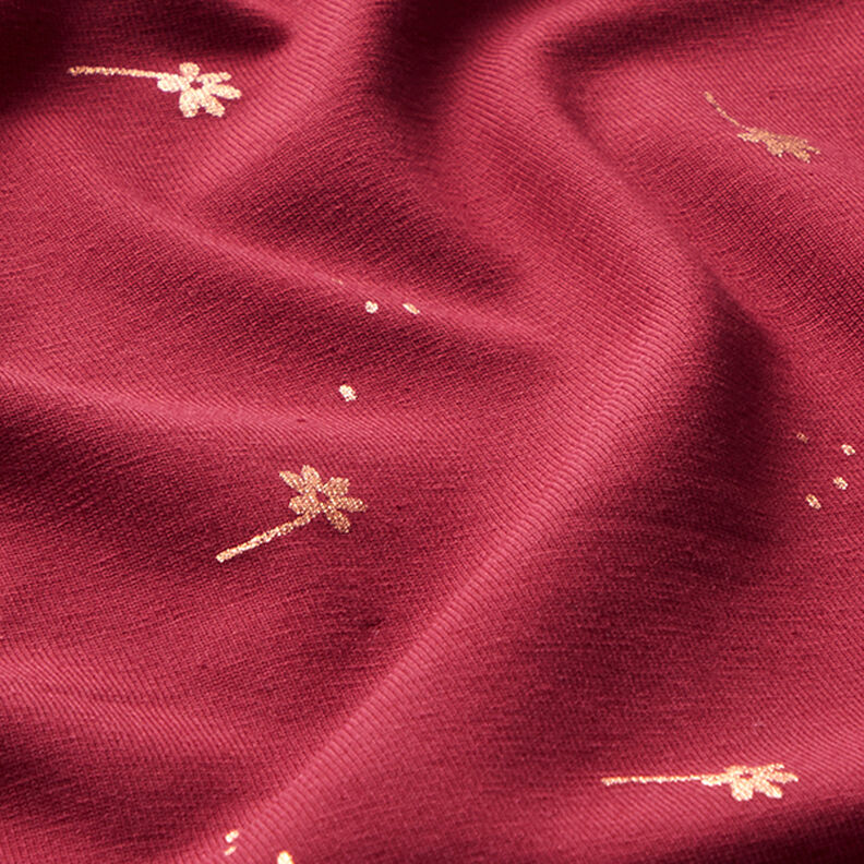 Dżersej bawełniany kwiaty Nadruk foliowy – bordo/miedź,  image number 2