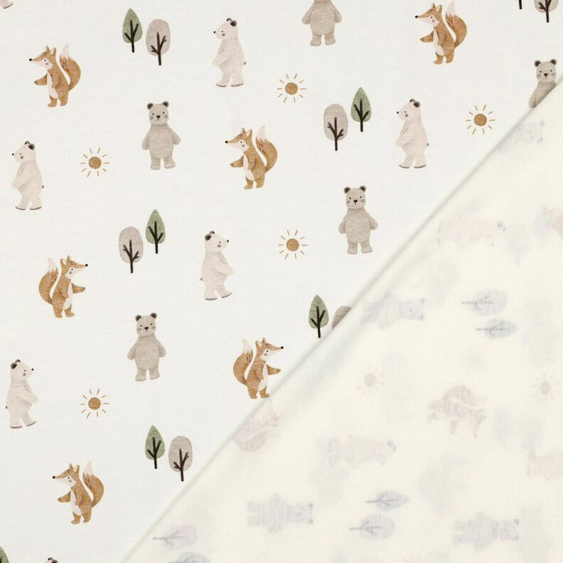 Dżersej bawełniany zwierzęta w lesie nadruk cyfrowy | Poppy Fabrics – kość słoniowa/zawilec,  image number 4