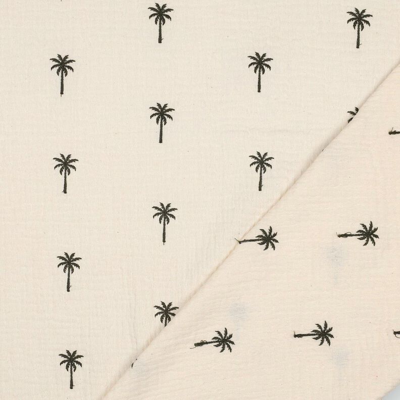 Muślin / Tkanina double crinkle haftowane palmy  | Poppy Fabrics – mleczna biel/ciemna oliwka,  image number 4
