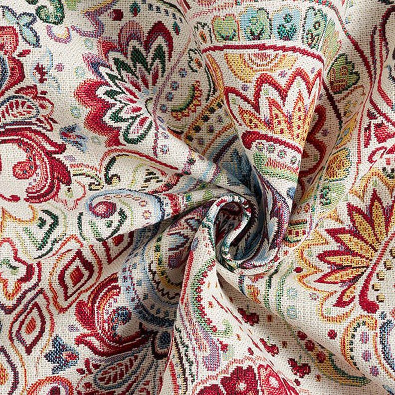 Tkanina dekoracyjna gobelin kolorowy wzór paisley – mleczna biel,  image number 3