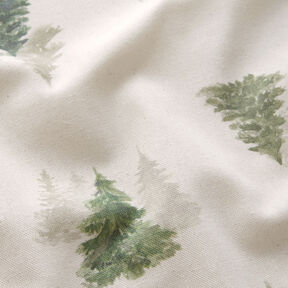 Tkanin dekoracyjna Half panama eleganckie choinki – naturalny/pinia, 