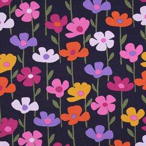 Dzianina dresowa pętelkowa French Terry kolorowe kwiaty | Poppy Fabrics – granat, 