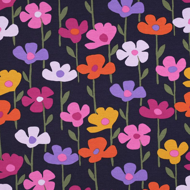 Dzianina dresowa pętelkowa French Terry kolorowe kwiaty | Poppy Fabrics – granat,  image number 1