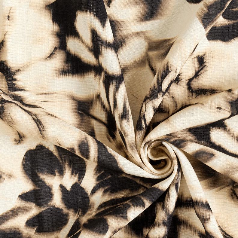 Mieszanka wiskozy i lnu Nadruk cyfrowy &ndash; rozmyte kwiaty &ndash; jasnobeżowy/czerń,  image number 3