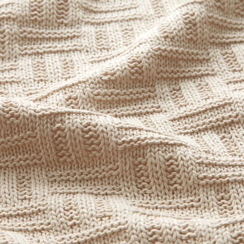 Dzianina swetrowa łamany wzór w prążki – jasnobeżowy,  image number 2