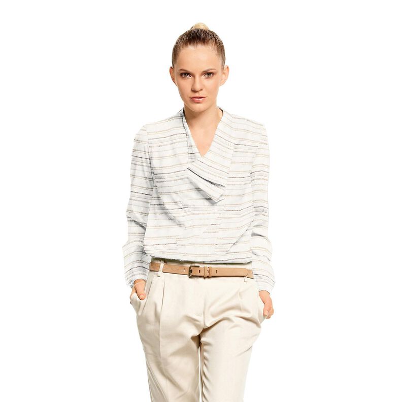 Tkanina na bluzki w nieregularne paski &ndash; biel,  image number 5