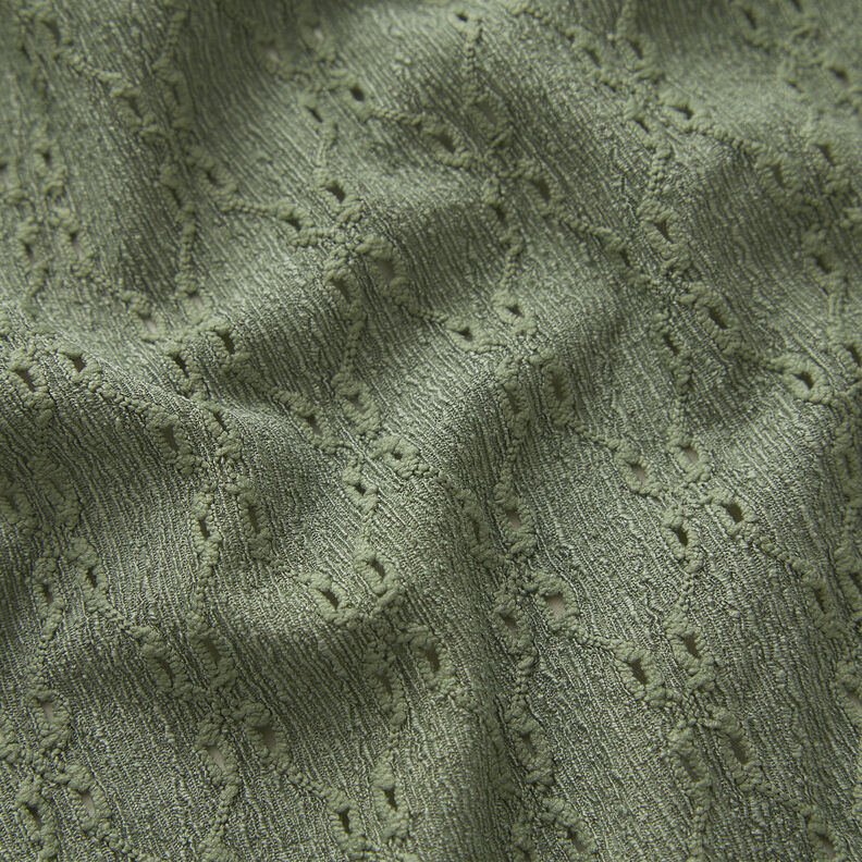 Dżersej marszczony z haftem dzierganym – zieleń trzcinowa,  image number 2