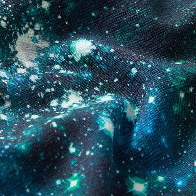 Dżersej bawełniany wszechświat nadruk cyfrowy – granat,  image number 2