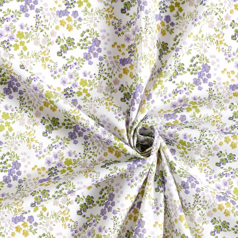 Woal bawełniany ze wzorem millefleur – biel/liliowy,  image number 3