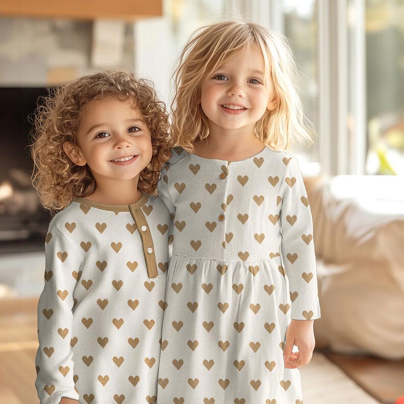 Dżersej żakardowy brokatowe serca | Poppy Fabrics – naturalny/złoty metaliczny, image number 5