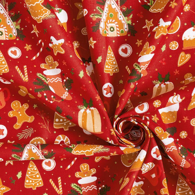 Tkanina bawełniana Popelina pierniki – czerwień karminowa/musztarda,  image number 3