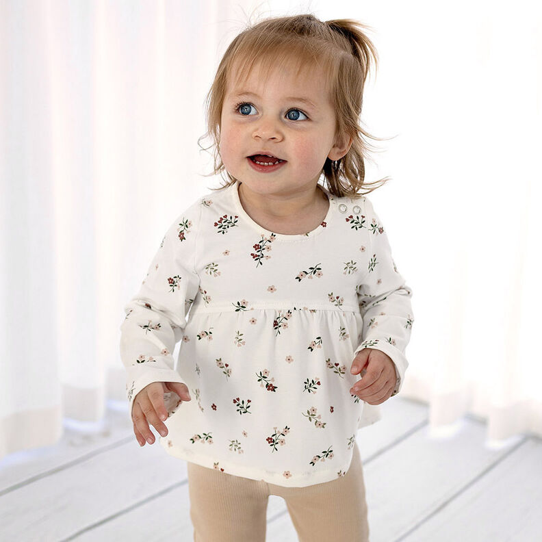 Dżersej bawełniany kwiaty i serca – mleczna biel,  image number 8