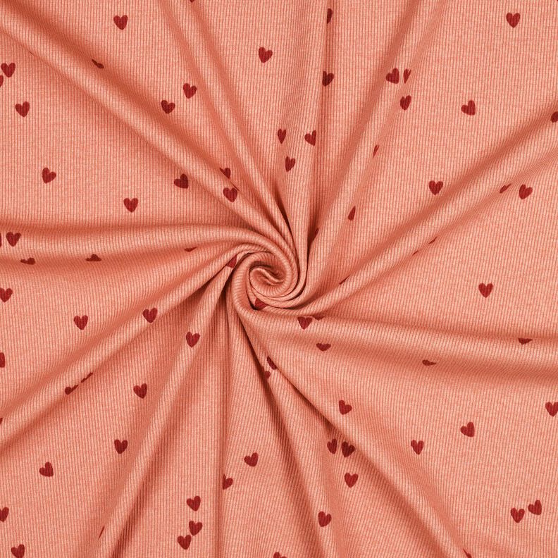 Dżersej prążkowany rozproszone serca | Poppy Fabrics – łosoś/ciemnoczerwony, image number 3