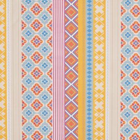 Tkanina na obrus kolaż pasków – mleczna biel/musztarda, 