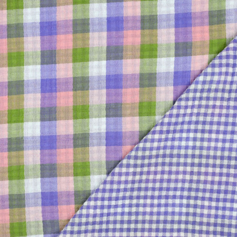 Muślin / Tkanina double crinkle kratka Materiał dwustronny | Poppy Fabrics – róż/lawendowy, image number 4