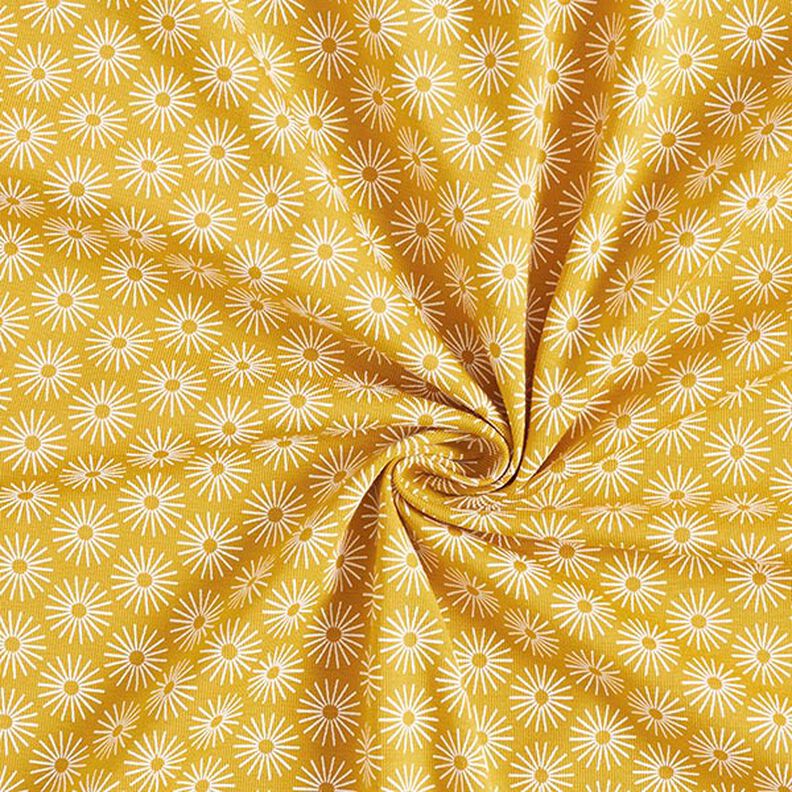 Dżersej bawełniany wbłyszczące kwiaty – żółty curry, image number 3