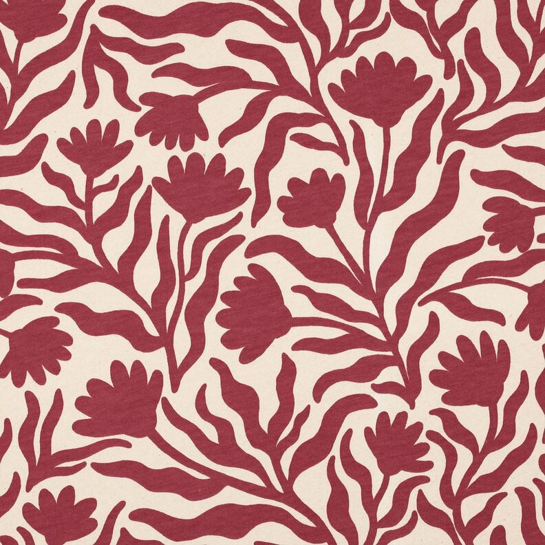 Dzianina dresowa drapana niebielona kwiaty | Poppy Fabrics – krem/jagodowy,  image number 1
