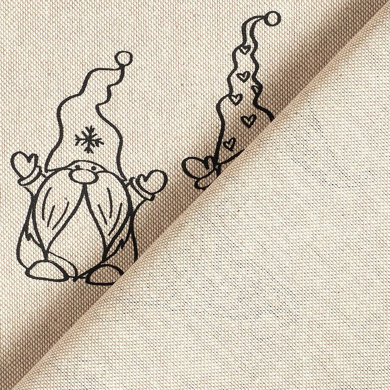 Tkanin dekoracyjna Half panama świąteczne krasnale – naturalny/czerń,  image number 4