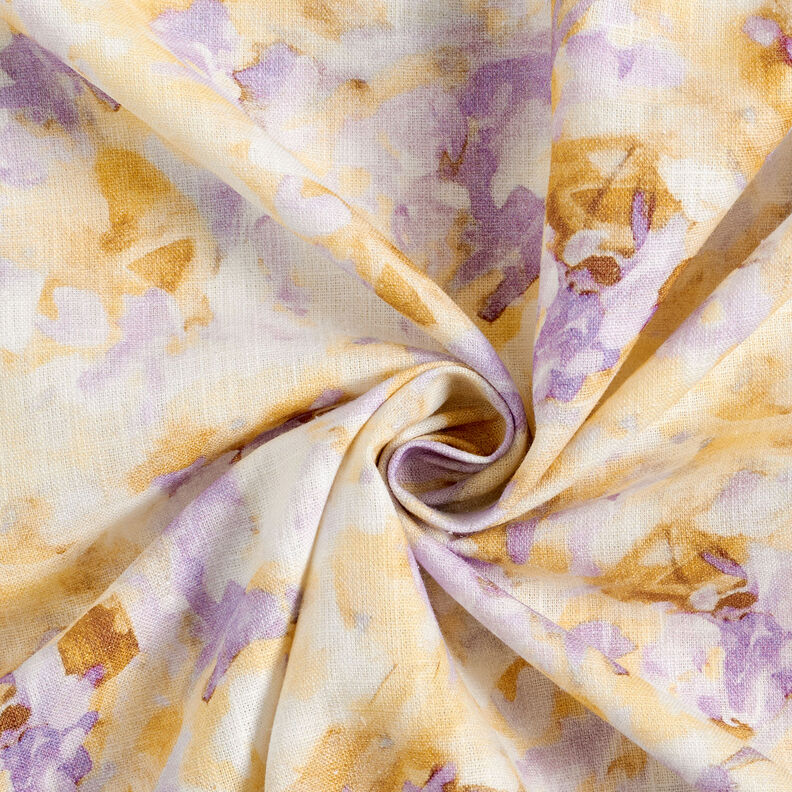 Mieszanka lnu i bawełny, batik – kość słoniowa/liliowy,  image number 4