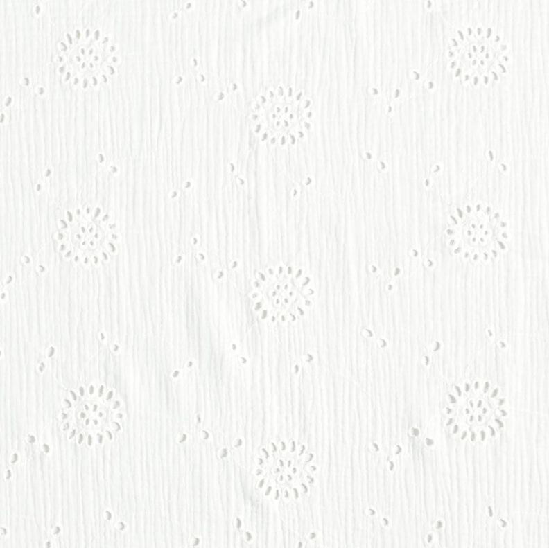 Muślin / Tkanina double crinkle Haft angielski Kwiaty – biel,  image number 1