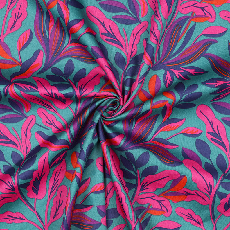 Satyna bawełniana Lush Leaves | Nerida Hansen – turkus/purpura,  image number 3