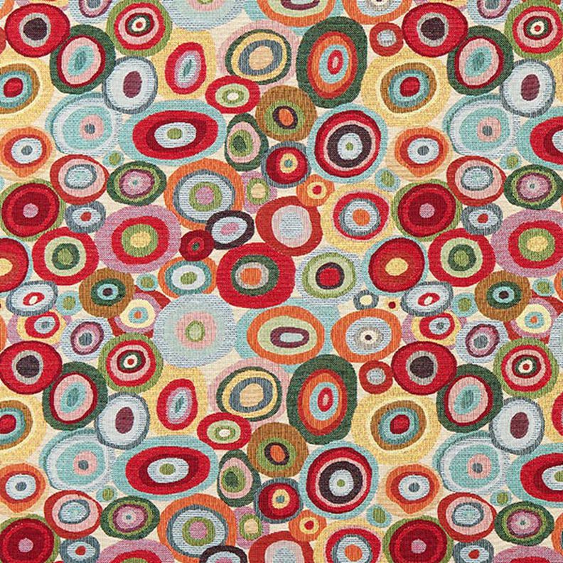 Tkanin dekoracyjna Gobelin kolorowe kółka – jasnobeżowy/czerwień karminowa,  image number 1
