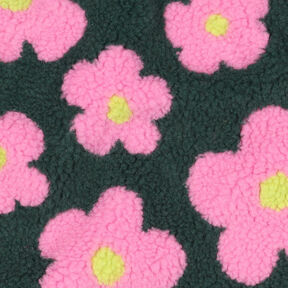 Puszysty plusz kwiaty | Poppy Fabrics – ciemna zieleń/pink, 