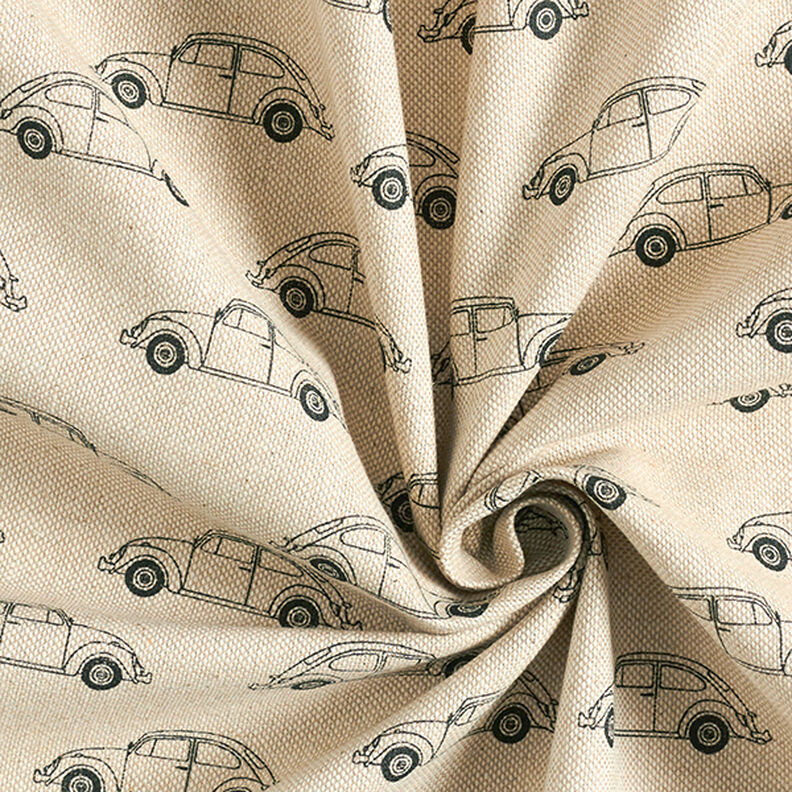 Tkanina dekoracyjna half panama, Volkswagen Garbus mini – naturalny/czerń,  image number 3