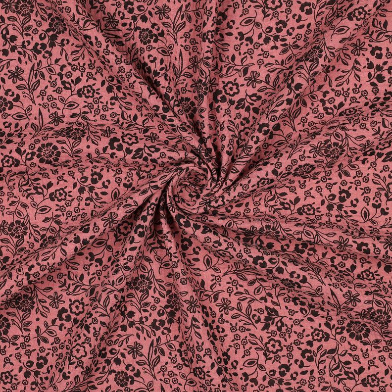 Muślin / Tkanina double crinkle dwukolorowe kwiaty  | Poppy Fabrics – ciemny brudny róż/czerń,  image number 3