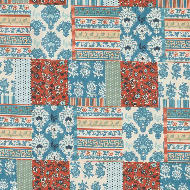 Tkanina bawełniana Kreton kwiatowy patchwork – błękit,  image number 1