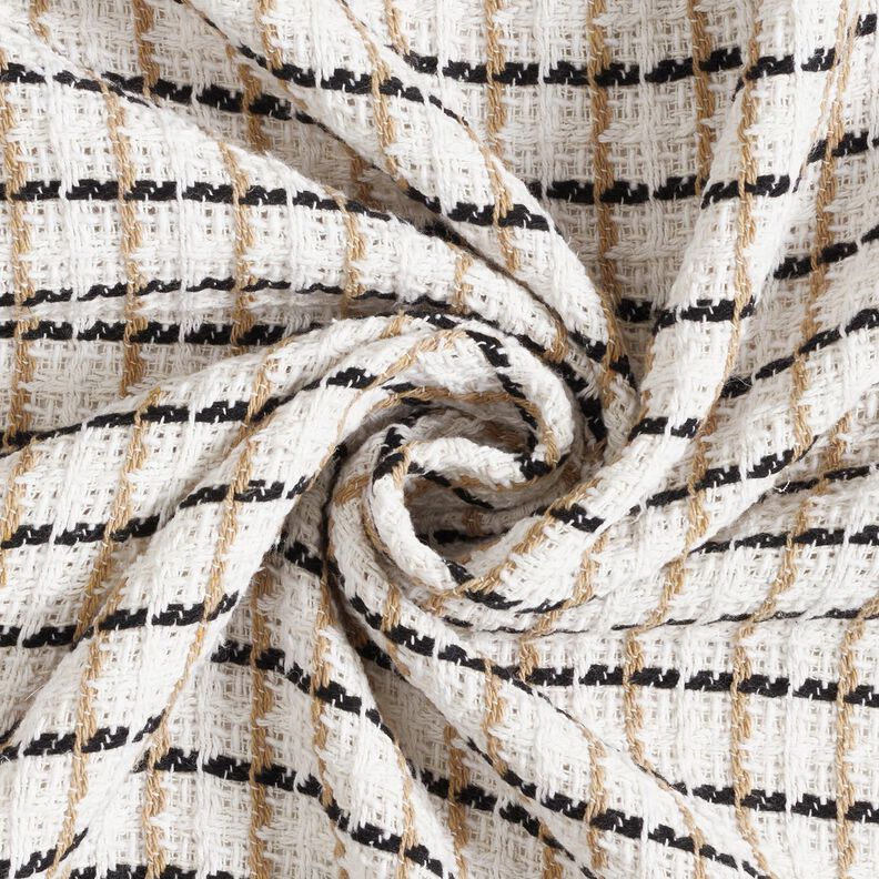 Gruba dzianina bouclé w kratkę – biel/beż,  image number 3