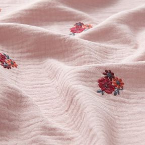 Muślin / Tkanina double crinkle haftowane kwiaty | Poppy Fabrics – jasny brudny róż, 