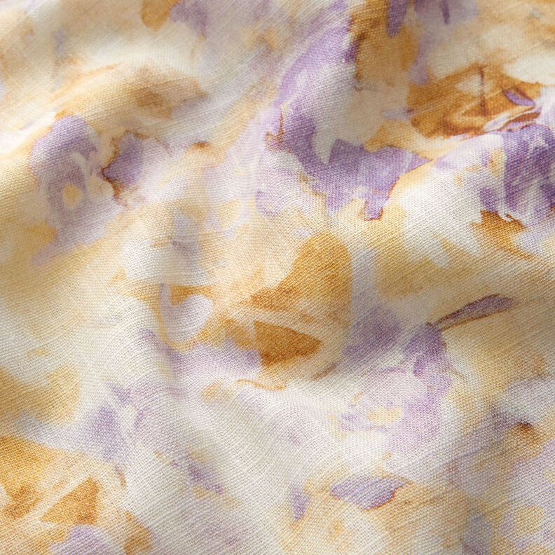 Mieszanka lnu i bawełny, batik – kość słoniowa/liliowy,  image number 2