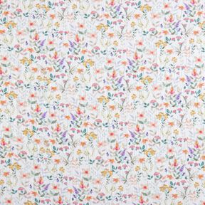 Muślin / Tkanina double crinkle akwarelowa łąka kwietna nadruk cyfrowy | Poppy Fabrics – biel, 